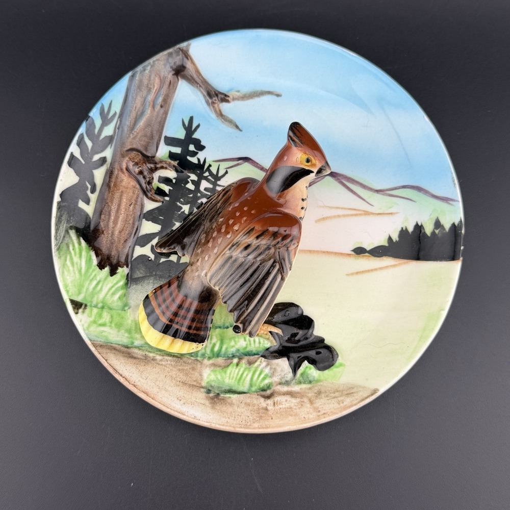 Napco Vintage Ruffed Grouse 3D Bird Wall Hanging Plaque Plate Hand Painted Japan